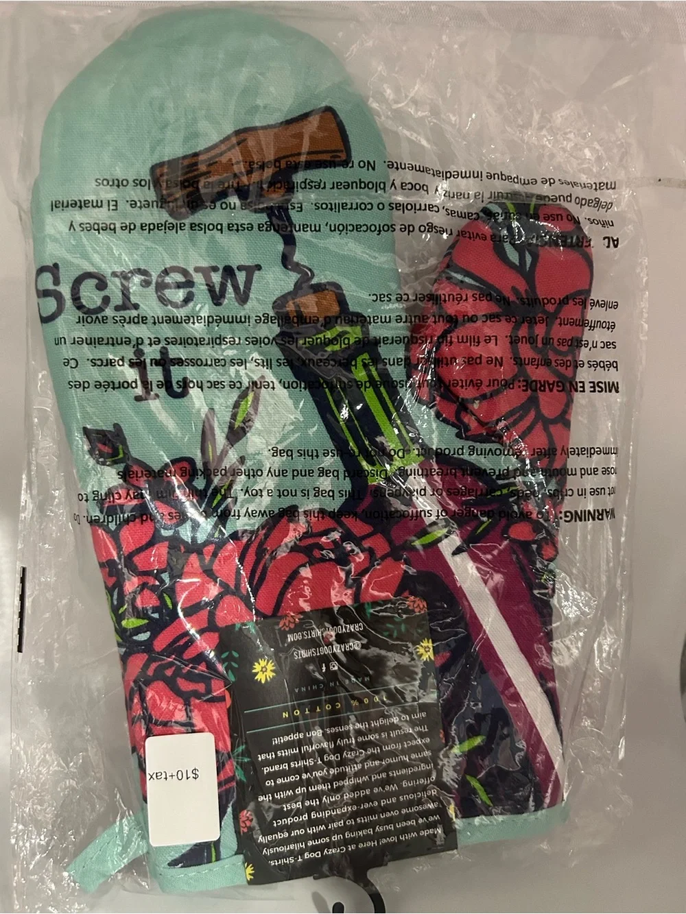 Screw It 🍷 Oven mitt with wine bottle and corkscrew graphics